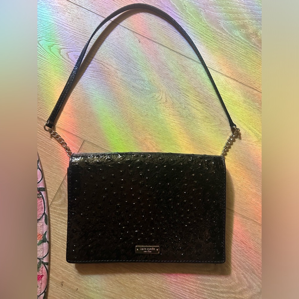 kate spade Black Patent Shoulder Bag with Chain Accent